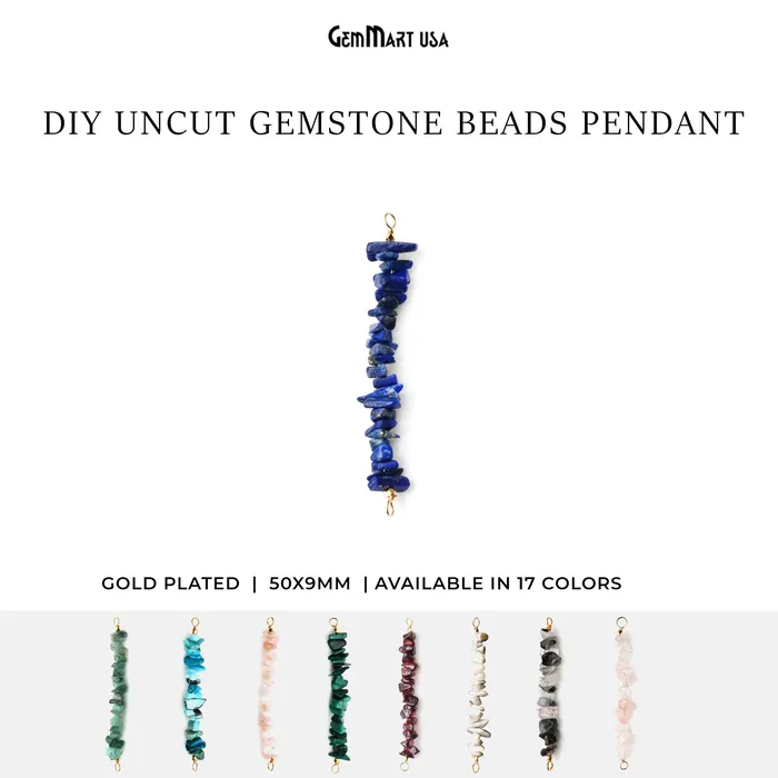 GemMartUSA PreStyled Sets Uncut Gemstone Beads Bar Gold Plated Wire Wrapped Pendant 50X9mm 2 Inch GemMartUSA PreStyled Sets Uncut Gemstone Beads Bar Gold Plated Wire Wrapped Pendant 50X9mm 2 Inch