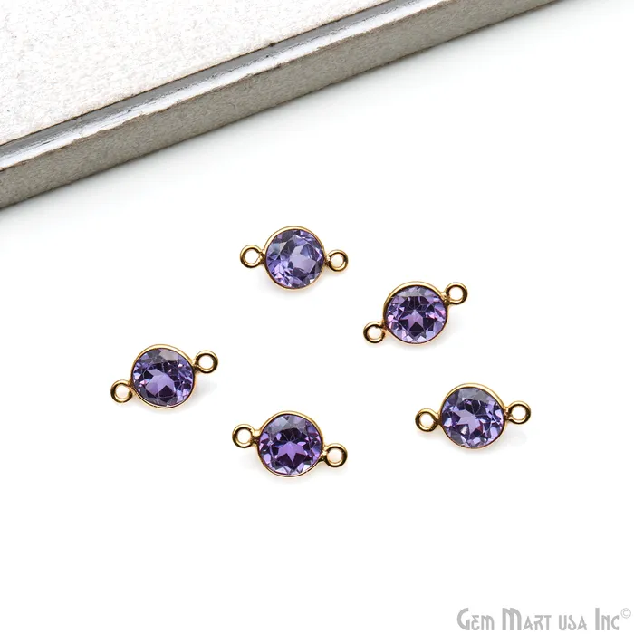 GemmartUSA Rings Alexandrite Cut Stone Round 8mm Double Bail Gold Bezel Connector