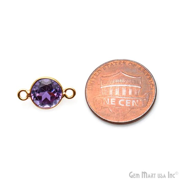 GemmartUSA Rings Alexandrite Cut Stone Round 8mm Double Bail Gold Bezel Connector