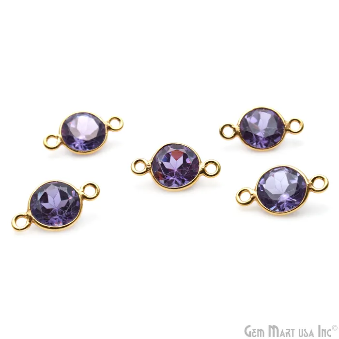 GemmartUSA Rings Alexandrite Cut Stone Round 8mm Double Bail Gold Bezel Connector