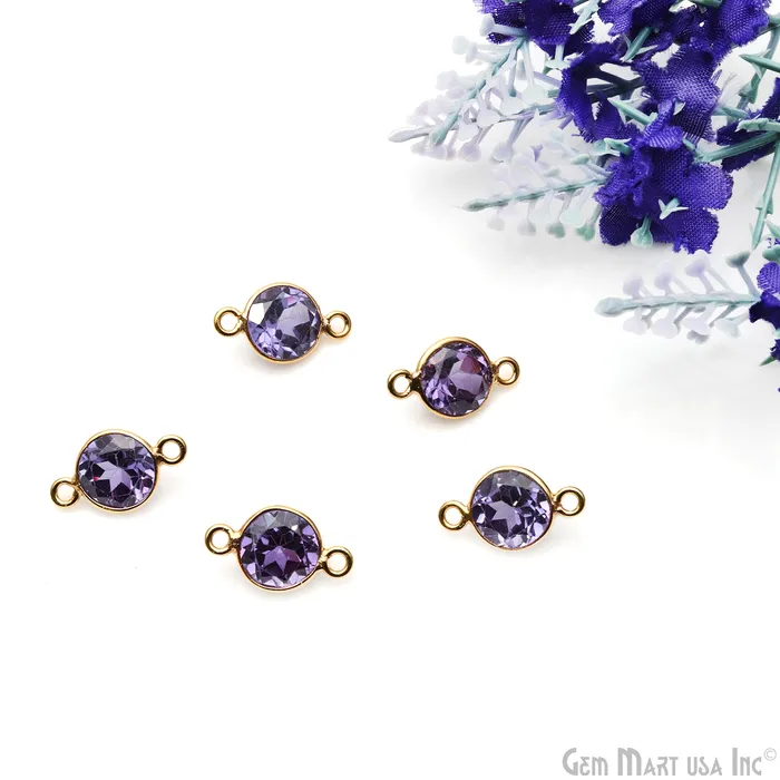 GemmartUSA Rings Alexandrite Cut Stone Round 8mm Double Bail Gold Bezel Connector