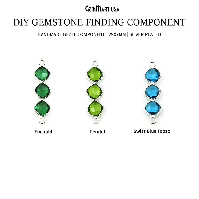 GemmartUSA Rings DIY Gemstone 29x7mm Silver Plated Finding Component