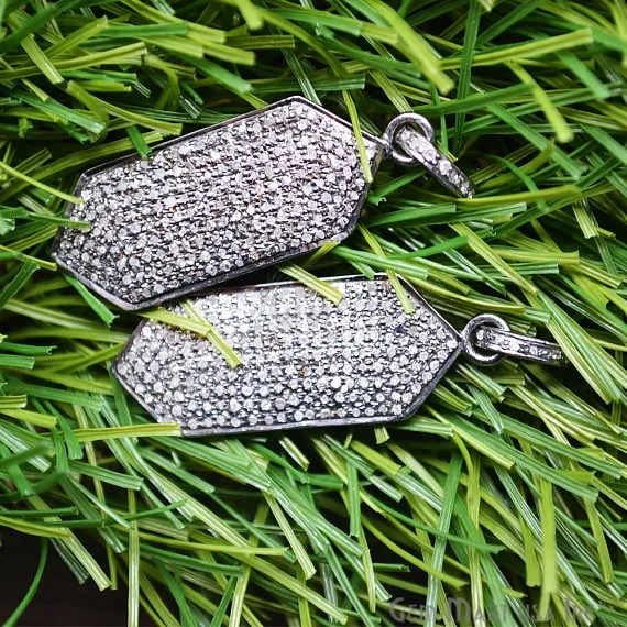 Hexagon Pave Diamond Charm Pendant Sterling Silver Necklace Charm Pendant GemMartUSA Necklaces
