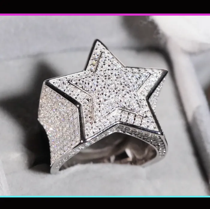 Lab Diamonds London Rings Moissanite Diamond Star Ring Iced Out Star Ring Hip Hop Star Ring
