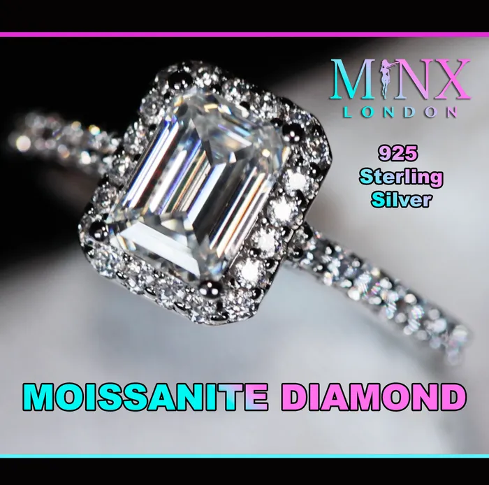 Lab Diamonds London Womens Moissanite Diamond Engagement Ring Emerald Cut Moissanite Diamond Ring Rings