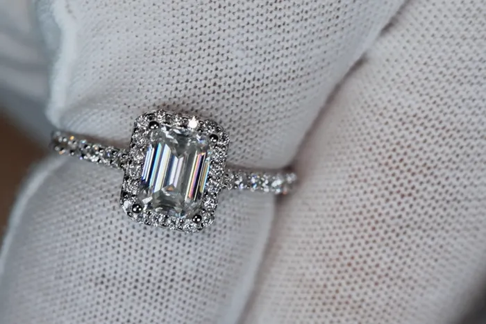 Lab Diamonds London Womens Moissanite Diamond Engagement Ring Emerald Cut Moissanite Diamond Ring Rings