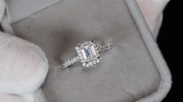 Lab Diamonds London Womens Moissanite Diamond Engagement Ring Emerald Cut Moissanite Diamond Ring Rings