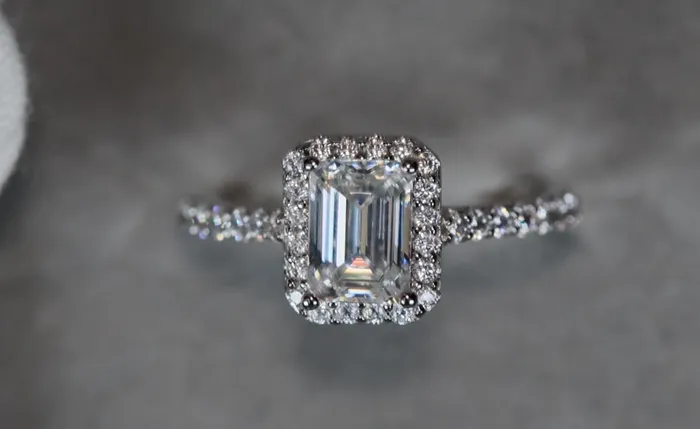 Lab Diamonds London Womens Moissanite Diamond Engagement Ring Emerald Cut Moissanite Diamond Ring Rings