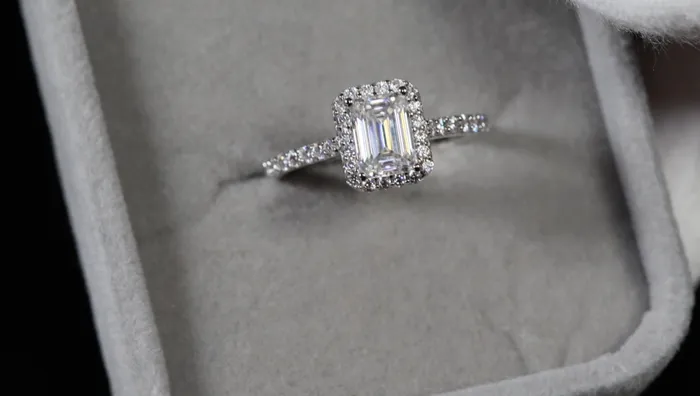 Lab Diamonds London Womens Moissanite Diamond Engagement Ring Emerald Cut Moissanite Diamond Ring Rings