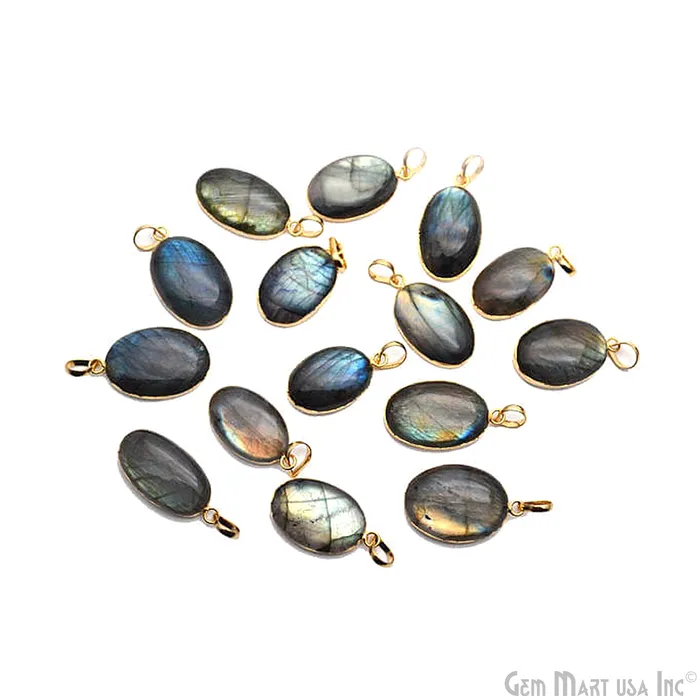 Labradorite 28x17mm Gold Electroplated Gemstone Connector Pendant GemMartUSA PreStyled Sets