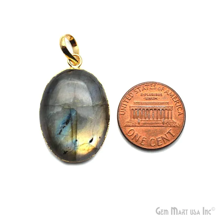 Labradorite 28x17mm Gold Electroplated Gemstone Connector Pendant GemMartUSA PreStyled Sets
