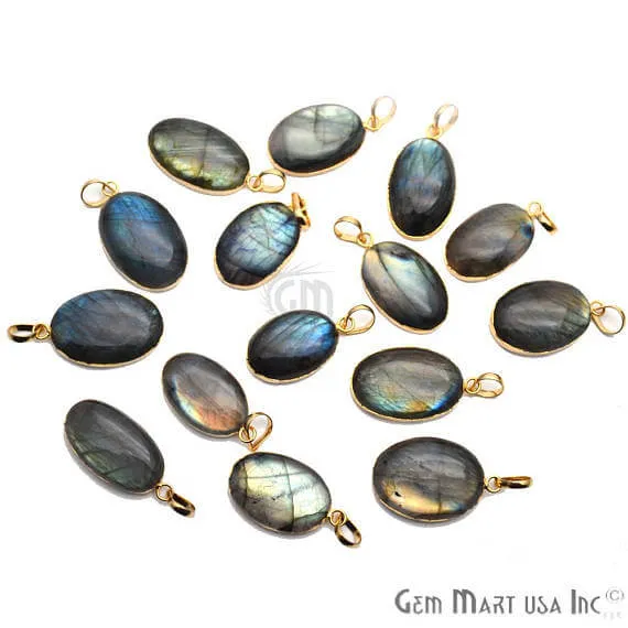 Labradorite 28x17mm Gold Electroplated Gemstone Connector Pendant GemMartUSA PreStyled Sets