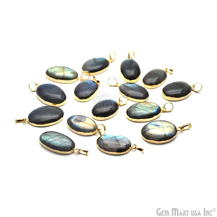 Labradorite 28x17mm Gold Electroplated Gemstone Connector Pendant GemMartUSA PreStyled Sets