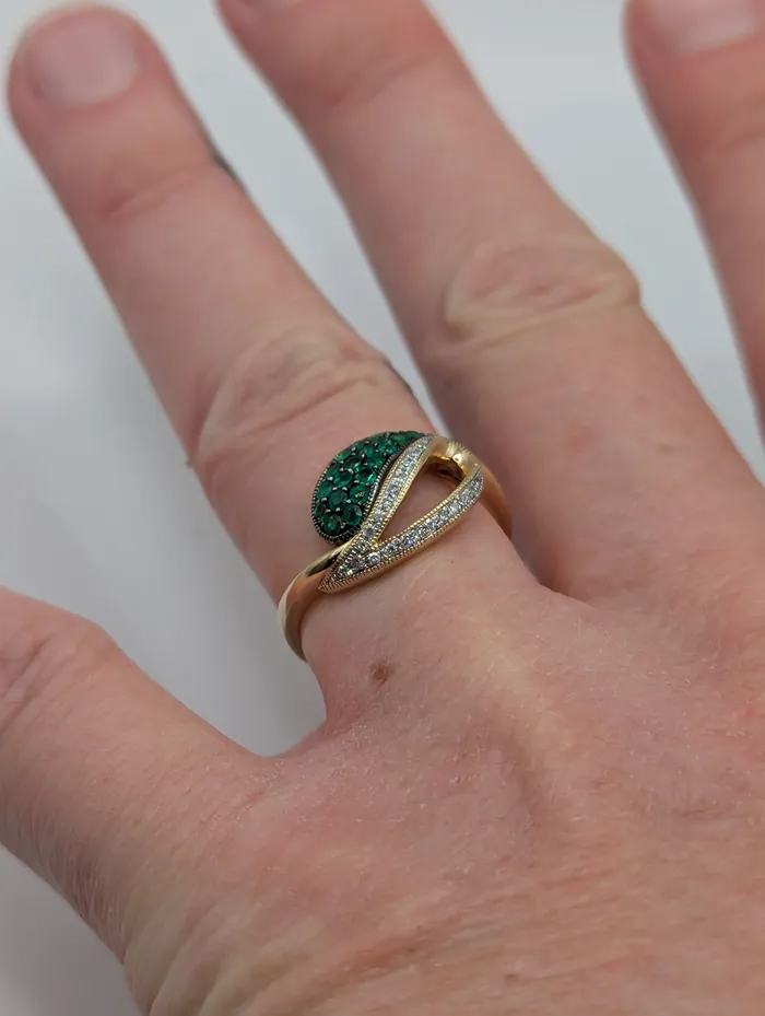 Ladies Solid 14K Yellow Gold 13 CT Emerald and Diamond Engagement Ring New item 22354310 STA Rings
