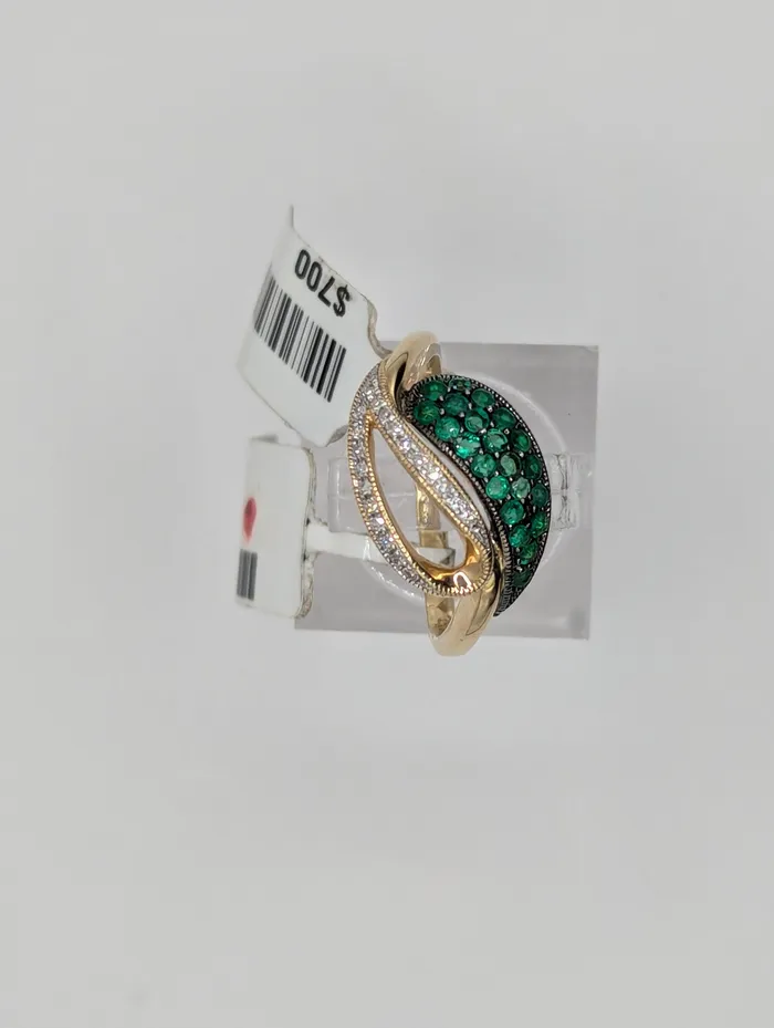Ladies Solid 14K Yellow Gold 13 CT Emerald and Diamond Engagement Ring New item 22354310 STA Rings