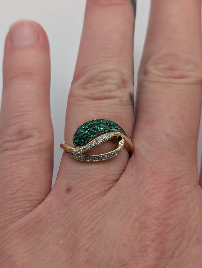 Ladies Solid 14K Yellow Gold 13 CT Emerald and Diamond Engagement Ring New item 22354310 STA Rings