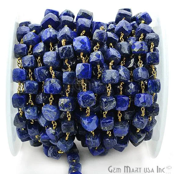 Lapis Lazuli Gold Plated Wire Wrapped Gemstone Beads Rosary Chain GemMartUSA PreStyled Sets