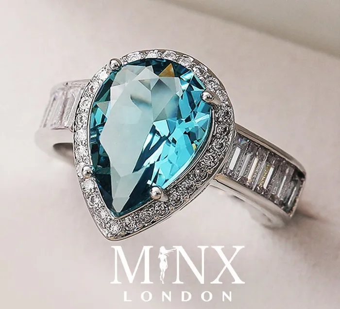 Minx London Rings Aquamarine Ring Aquamarine Diamond Ring Aquamarine with Diamond Ring Pear Shape Ring Blue Diamond Ring Aquamarine Engagement Ring