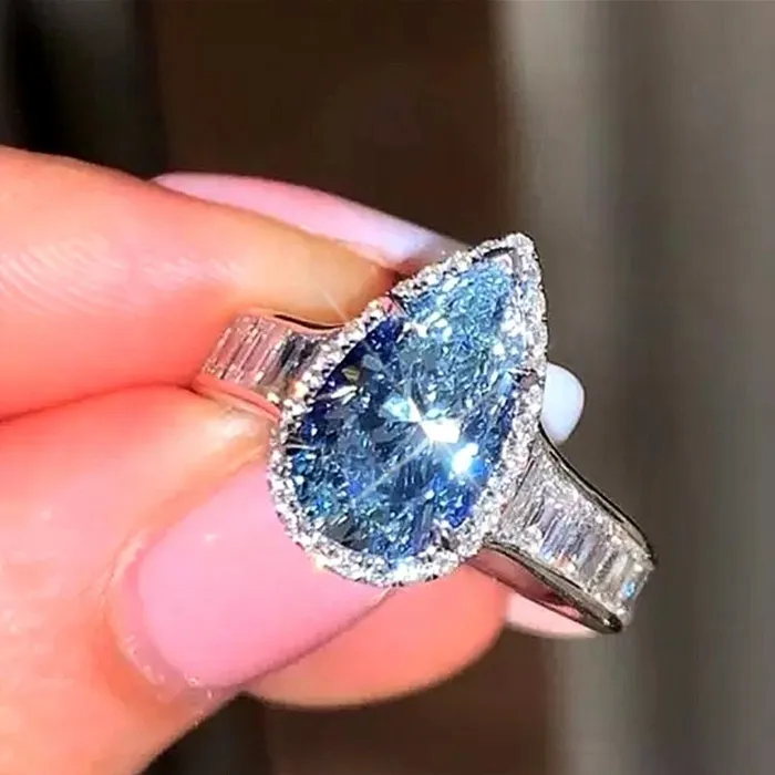 Minx London Rings Aquamarine Ring Aquamarine Diamond Ring Aquamarine with Diamond Ring Pear Shape Ring Blue Diamond Ring Aquamarine Engagement Ring