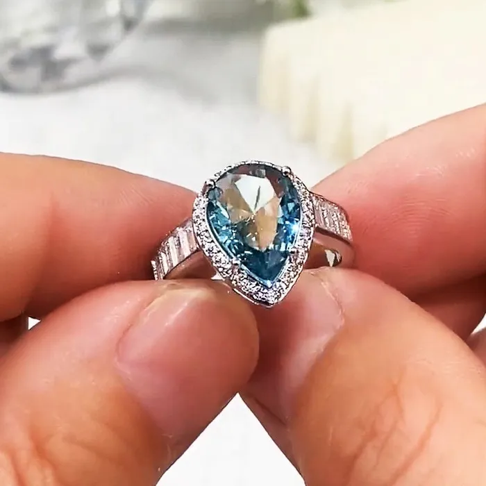 Minx London Rings Aquamarine Ring Aquamarine Diamond Ring Aquamarine with Diamond Ring Pear Shape Ring Blue Diamond Ring Aquamarine Engagement Ring