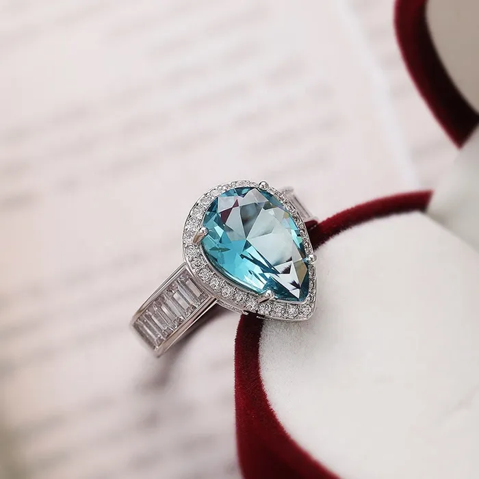 Minx London Rings Aquamarine Ring Aquamarine Diamond Ring Aquamarine with Diamond Ring Pear Shape Ring Blue Diamond Ring Aquamarine Engagement Ring