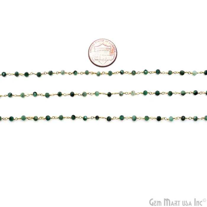 Necklaces GemMartUSA Emerald Faceted 335mm Gold Wire Wrapped Beads Rosary Chain Necklaces GemMartUSA Emerald Faceted 335mm Gold Wire Wrapped Beads Rosary Chain