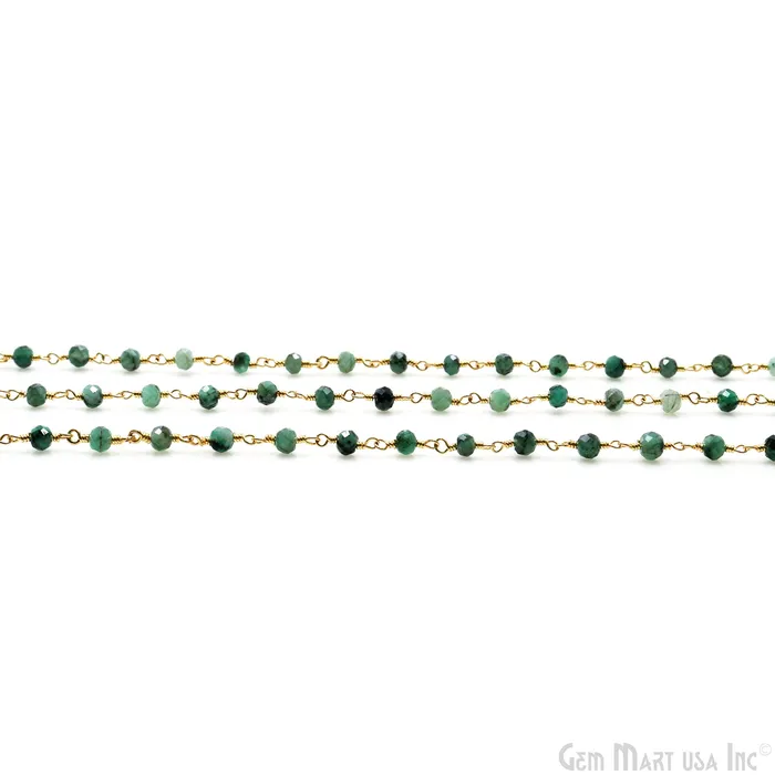 Necklaces GemMartUSA Emerald Faceted 335mm Gold Wire Wrapped Beads Rosary Chain Necklaces GemMartUSA Emerald Faceted 335mm Gold Wire Wrapped Beads Rosary Chain