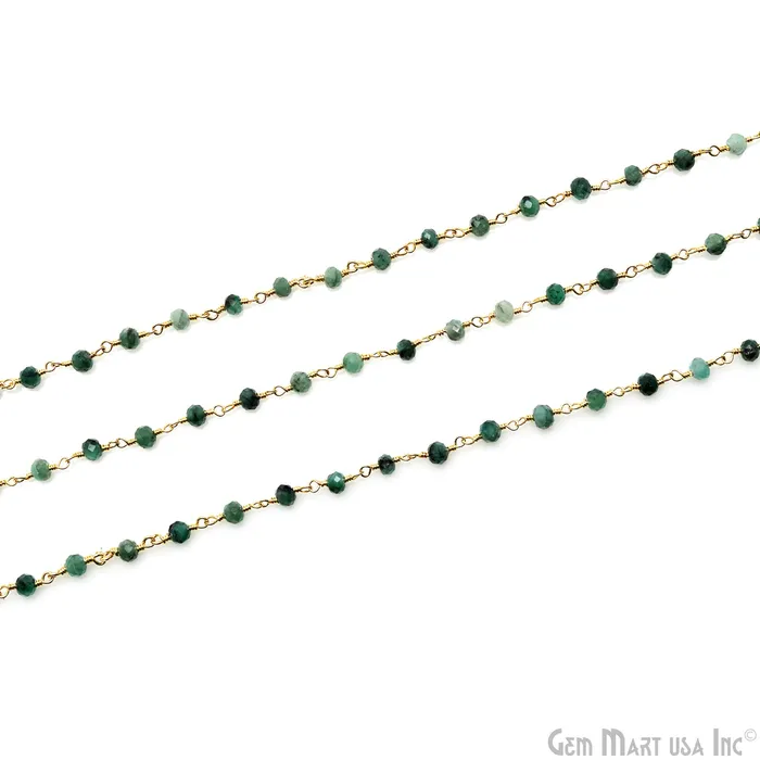 Necklaces GemMartUSA Emerald Faceted 335mm Gold Wire Wrapped Beads Rosary Chain Necklaces GemMartUSA Emerald Faceted 335mm Gold Wire Wrapped Beads Rosary Chain