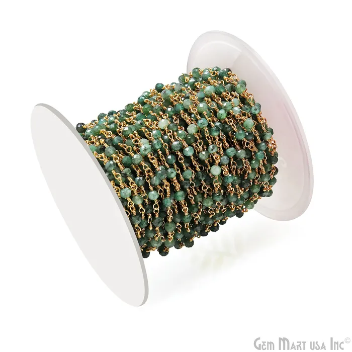 Necklaces GemMartUSA Emerald Faceted 335mm Gold Wire Wrapped Beads Rosary Chain Necklaces GemMartUSA Emerald Faceted 335mm Gold Wire Wrapped Beads Rosary Chain