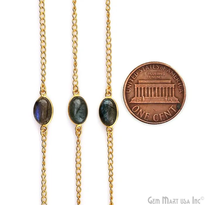 Necklaces GemMartUSA Labradorite 8x12mm Oval Gold Plated Bezel Cabochon Continuous Connector Chain Necklaces GemMartUSA Labradorite 8x12mm Oval Gold Plated Bezel Cabochon Continuous Connector Chain