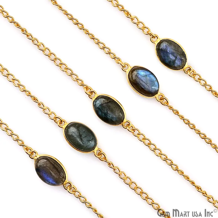 Necklaces GemMartUSA Labradorite 8x12mm Oval Gold Plated Bezel Cabochon Continuous Connector Chain Necklaces GemMartUSA Labradorite 8x12mm Oval Gold Plated Bezel Cabochon Continuous Connector Chain