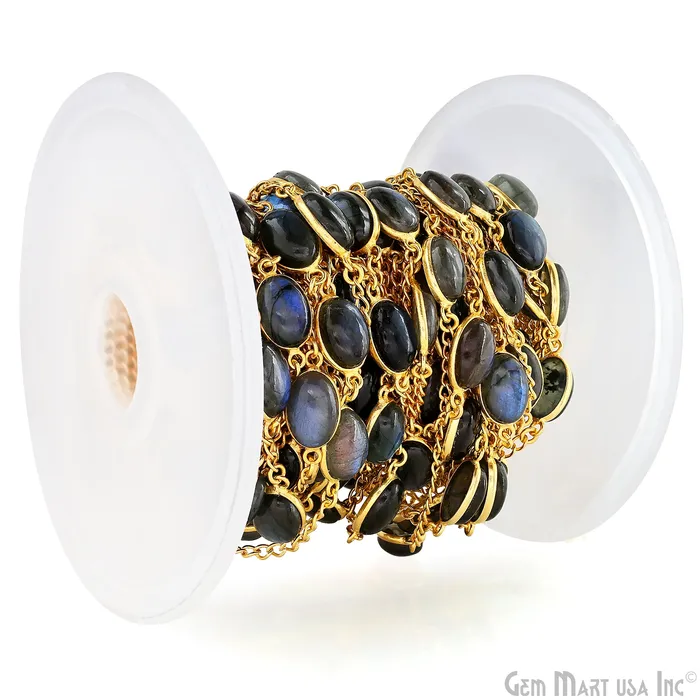 Necklaces GemMartUSA Labradorite 8x12mm Oval Gold Plated Bezel Cabochon Continuous Connector Chain Necklaces GemMartUSA Labradorite 8x12mm Oval Gold Plated Bezel Cabochon Continuous Connector Chain