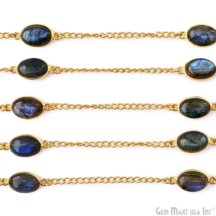 Necklaces GemMartUSA Labradorite 8x12mm Oval Gold Plated Bezel Cabochon Continuous Connector Chain Necklaces GemMartUSA Labradorite 8x12mm Oval Gold Plated Bezel Cabochon Continuous Connector Chain