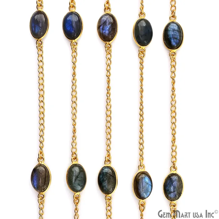 Necklaces GemMartUSA Labradorite 8x12mm Oval Gold Plated Bezel Cabochon Continuous Connector Chain Necklaces GemMartUSA Labradorite 8x12mm Oval Gold Plated Bezel Cabochon Continuous Connector Chain