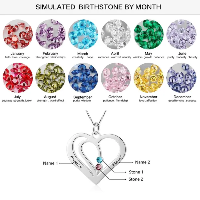 Necklaces Personalized 925 Sterling Silver Engraved Name Heart Birthstone Pendant Necklace Jewelry for Women customjewelryan