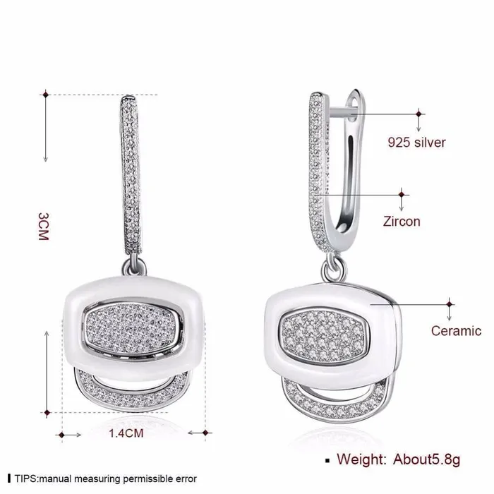 Personalized Jewel White Ceramic 925 Sterling Silver Crystals Drop Dangle Earrings Female Fine Jewelry Wedding Accessories Gift Earrings