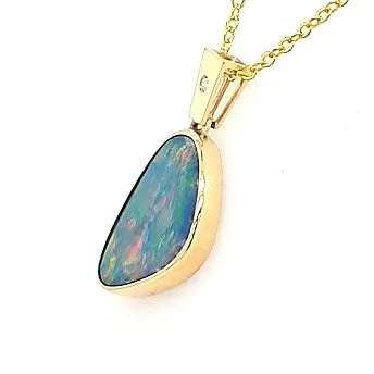 PreStyled Sets Australian Doublet Opal Pendant Set in 14K Yellow Gold Australian Opal Cutters PreStyled Sets Australian Doublet Opal Pendant Set in 14K Yellow Gold Australian Opal Cutters