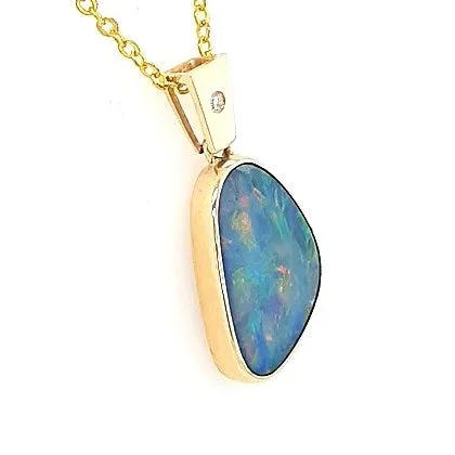 PreStyled Sets Australian Doublet Opal Pendant Set in 14K Yellow Gold Australian Opal Cutters PreStyled Sets Australian Doublet Opal Pendant Set in 14K Yellow Gold Australian Opal Cutters