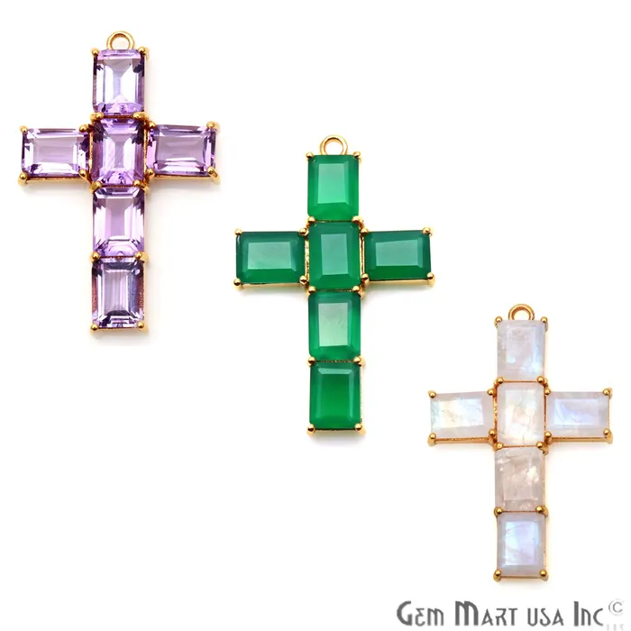 PreStyled Sets GemmartUSA Gemstone Cross 37x24mm Faceted Rectangle Prong Gold Plated Connector PreStyled Sets GemmartUSA Gemstone Cross 37x24mm Faceted Rectangle Prong Gold Plated Connector