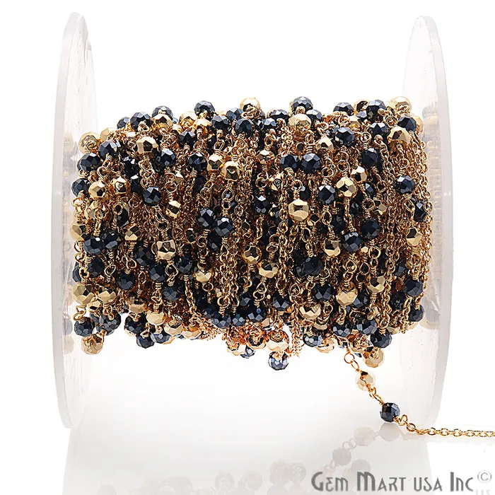 PreStyled Sets Pyrite Golden Pyrite Gold Plated Wire Wrapped Beaded Rosary Chain GemMartUSA