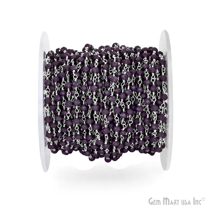 Purple Jade 4mm Faceted Beads Silver Wire Wrapped Rosary GemMartUSA Rings