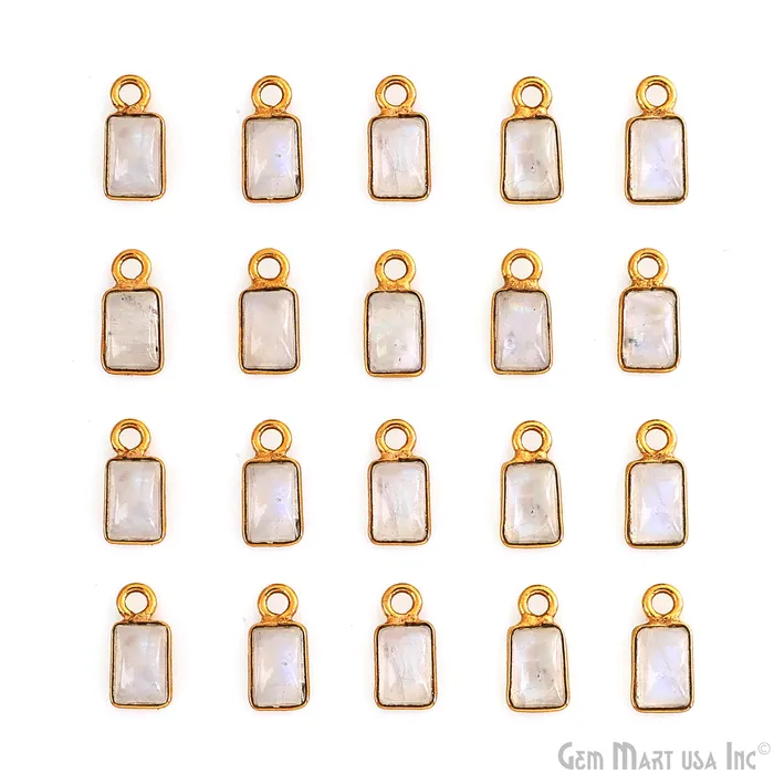 Rainbow Moonstone Cabochon 6x4mm Rectangle Gold Plated Bezel Connector GemMartUSA PreStyled Sets