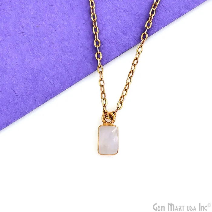 Rainbow Moonstone Cabochon 6x4mm Rectangle Gold Plated Bezel Connector GemMartUSA PreStyled Sets