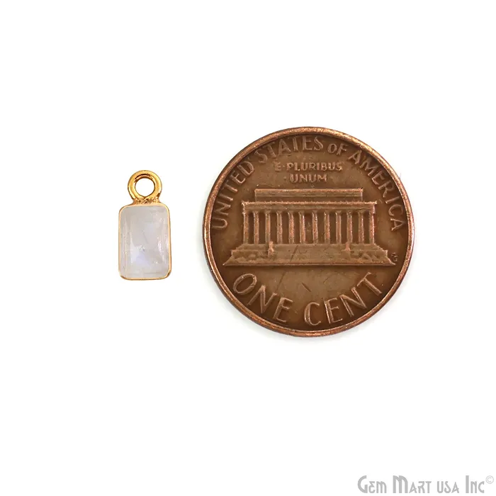 Rainbow Moonstone Cabochon 6x4mm Rectangle Gold Plated Bezel Connector GemMartUSA PreStyled Sets