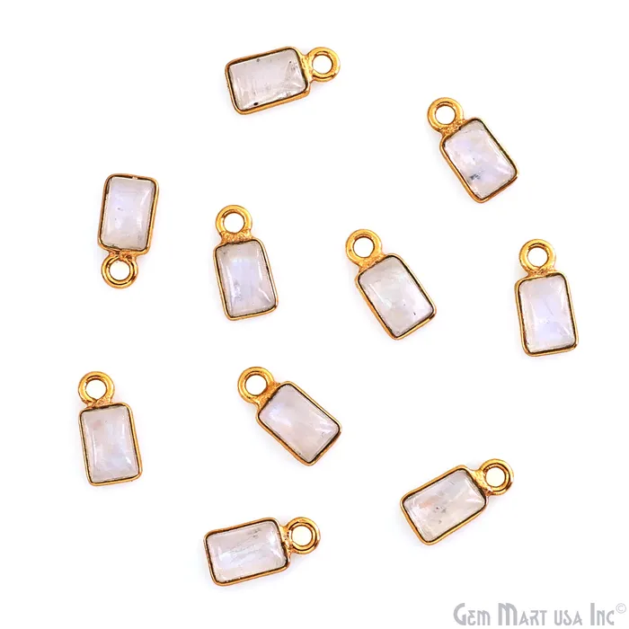Rainbow Moonstone Cabochon 6x4mm Rectangle Gold Plated Bezel Connector GemMartUSA PreStyled Sets