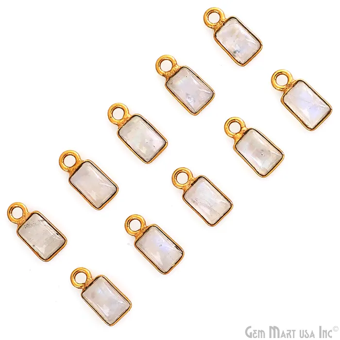Rainbow Moonstone Cabochon 6x4mm Rectangle Gold Plated Bezel Connector GemMartUSA PreStyled Sets
