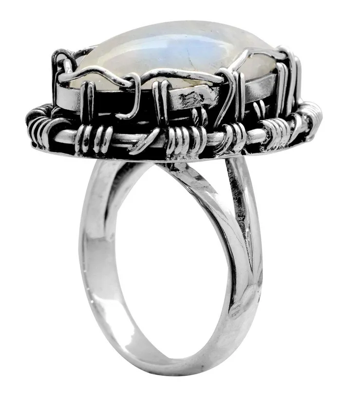 Rainbow Moonstone Solid 925 Sterling Silver Ring Jewelry YoTreasure Rings