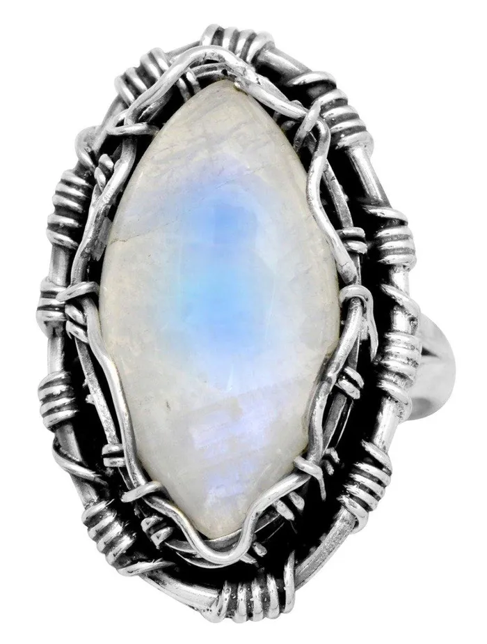 Rainbow Moonstone Solid 925 Sterling Silver Ring Jewelry YoTreasure Rings