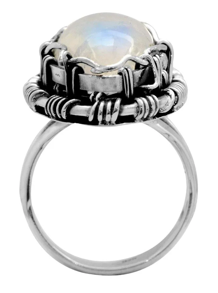 Rainbow Moonstone Solid 925 Sterling Silver Ring Jewelry YoTreasure Rings