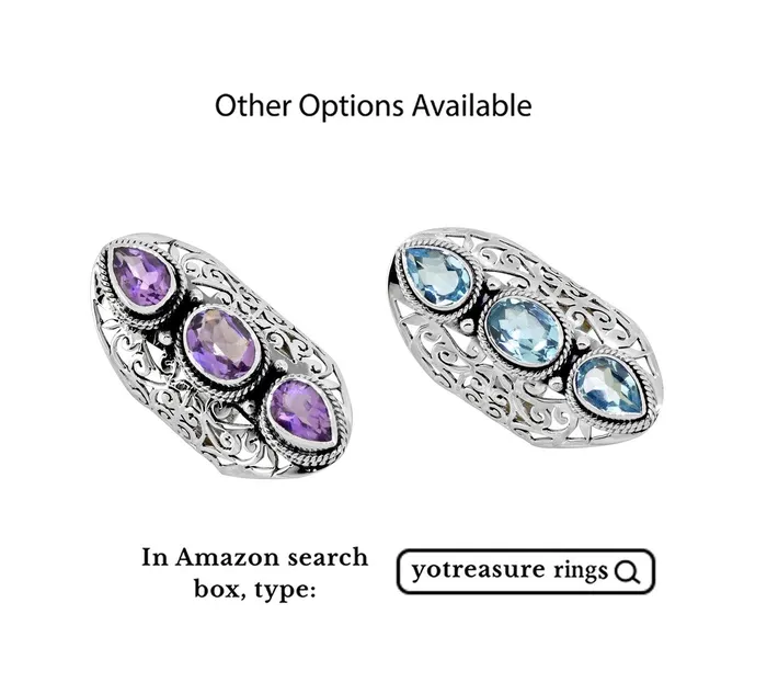 Rings Blue Topaz Solid 925 Sterling Silver Designer Filigree Ring Jewelry YoTreasure